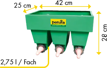 Kälber-Bar, 3 Nuckel mit Fächern mit Zubehörbeutel