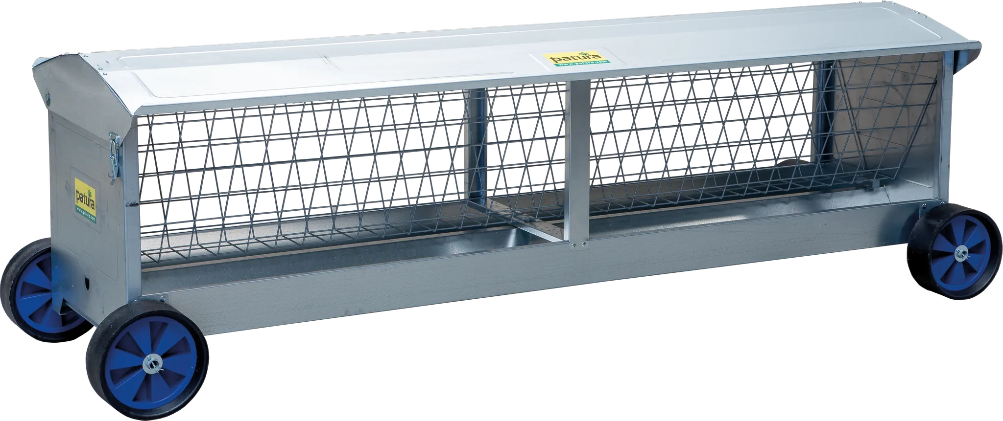 Heuraufe mit Rädern, L=2,45m mit Dach, für Lämmer und Schafe
