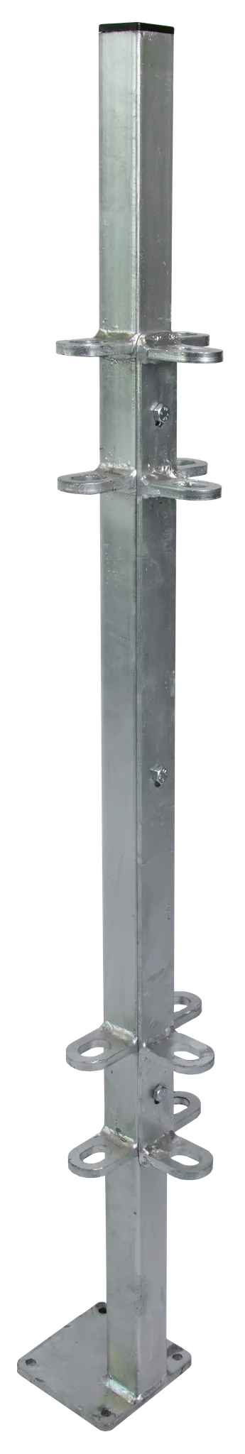 Pfosten Quadrat 40 mm, L= 1,15 m mit Bodenplatte außermittig