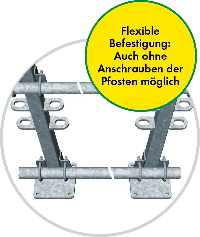 Pfosten Quadrat 40 mm, L= 1,15 m mit Bodenplatte außermittig