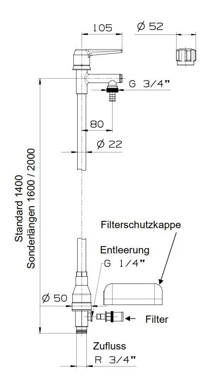 Frostsicheres Standventil (geeignet bis 8 bar Wasserdruck)