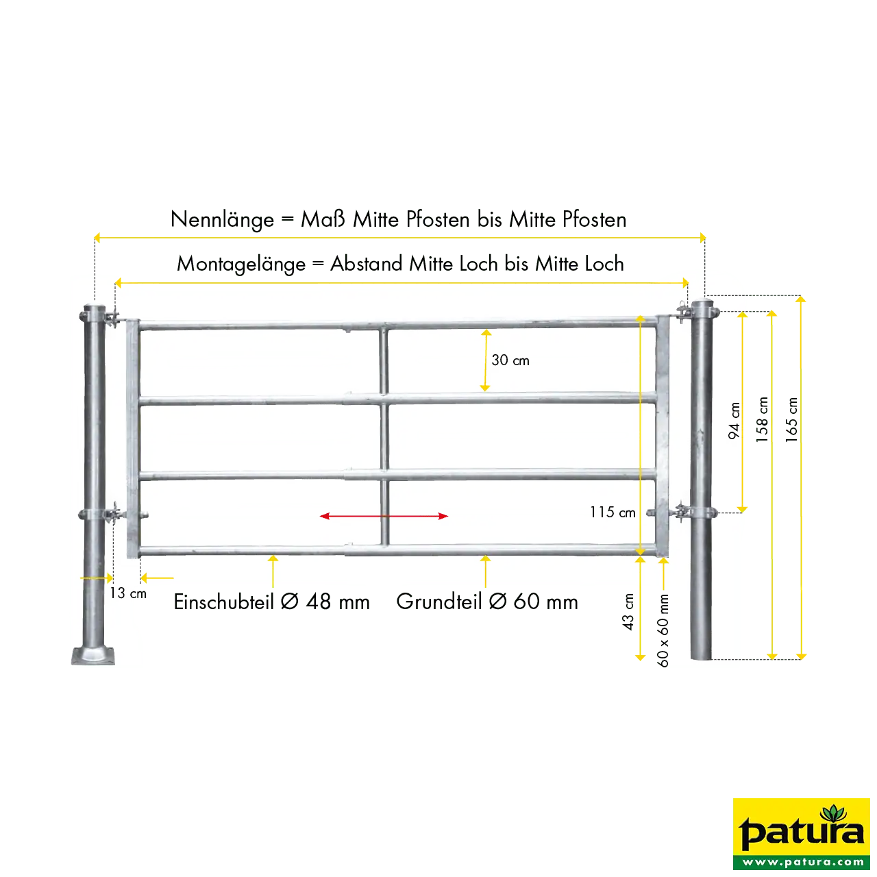 Abtrennung R4 3/4, Montagelänge 2,75–3,85 m, Ø 60 mm Grundteil, Ø 48 mm Einschub
