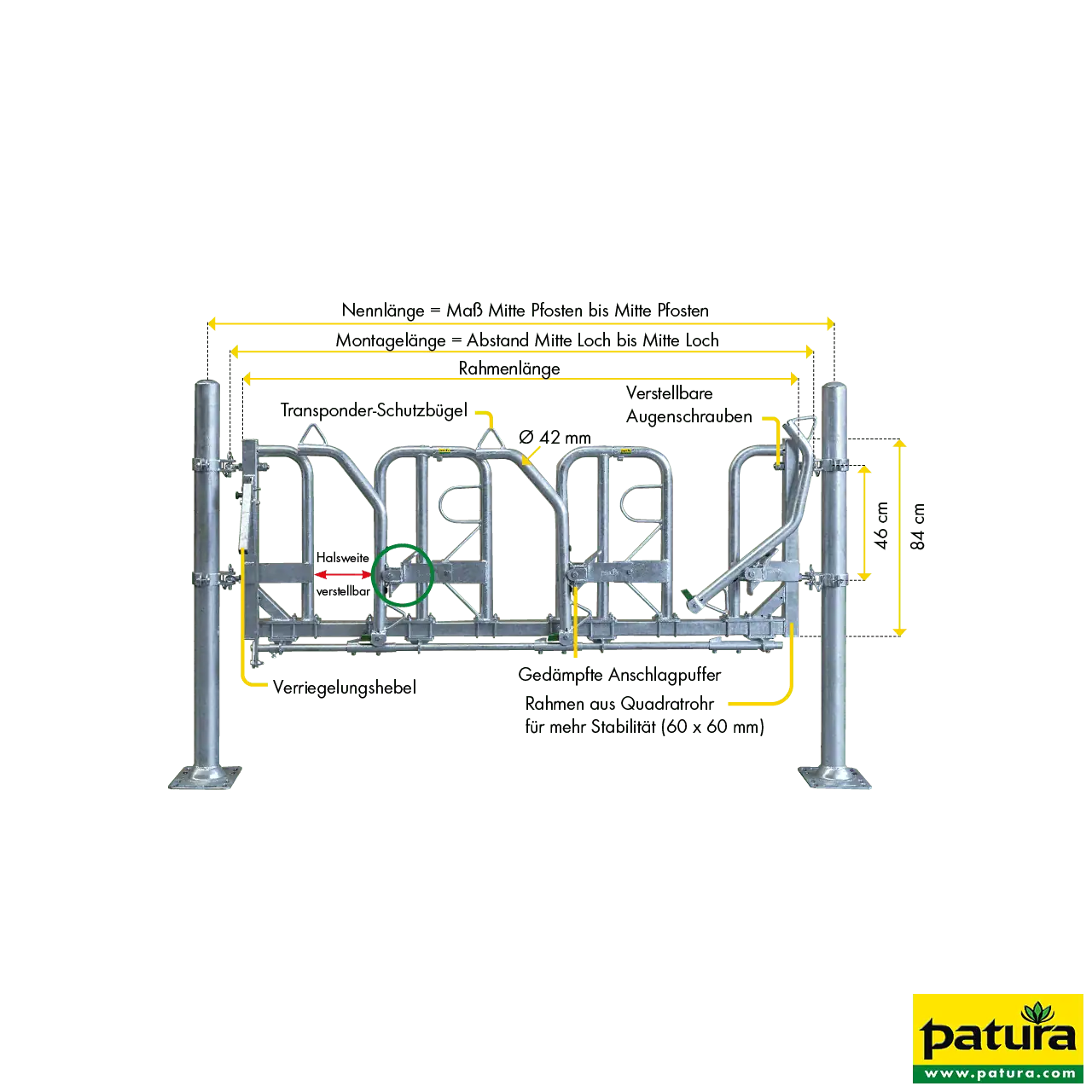 Schwedenfressgitter modular Bullen Montagelänge 2,91 m, 3 Fressplätze