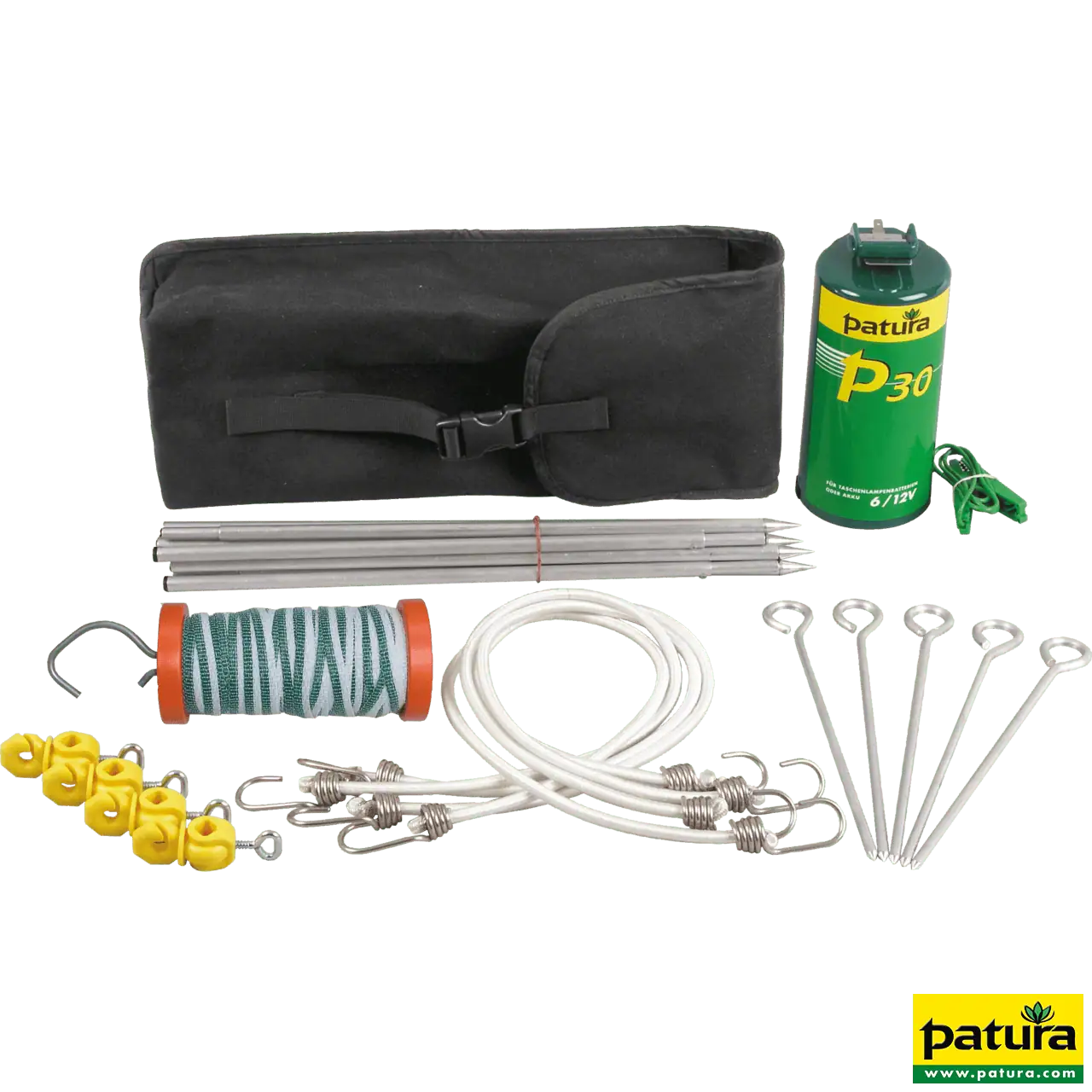 Wanderreiterset, Packtasche mit P 30-Gerät, Alu-Pfählen, 40 m Band,