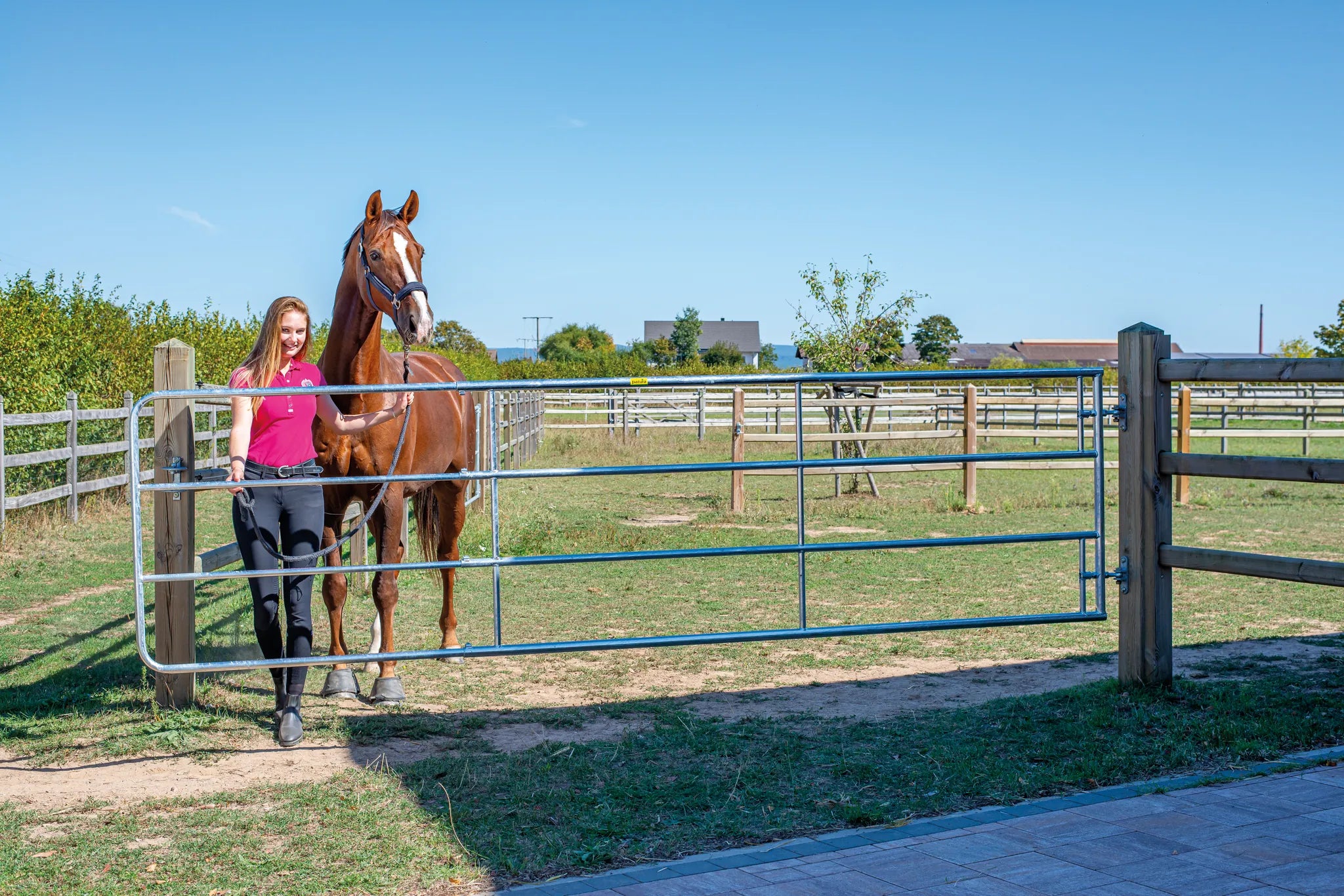 Pferde-Weidezauntor, verstellbar, 4-reihig, 1,10 m hoch, 5,00 - 6,00 m,