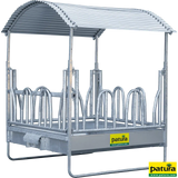Profi-Viereckraufe mit Palisadenfressgitter und Dach
