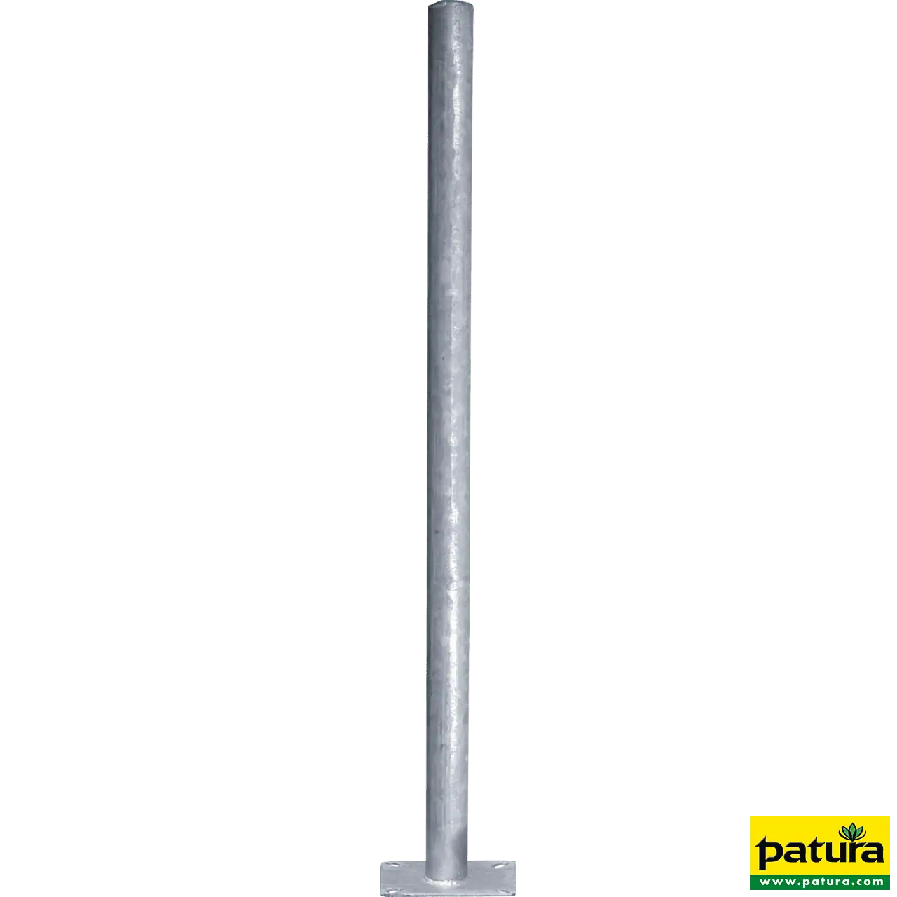 Pfosten, Ø 60 mm, Wanddicke 3,6 mm, Länge 1,35 m, mit Bodenplatte 200 x 200 x 8 mm, verzinkt