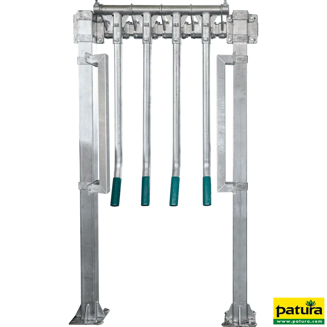 Trägergestell für Fingergatter, 2 m, Quadratrohr 80 x 80 mm, Rohr Ø 60,3 mm, mit 2 Klemmringen