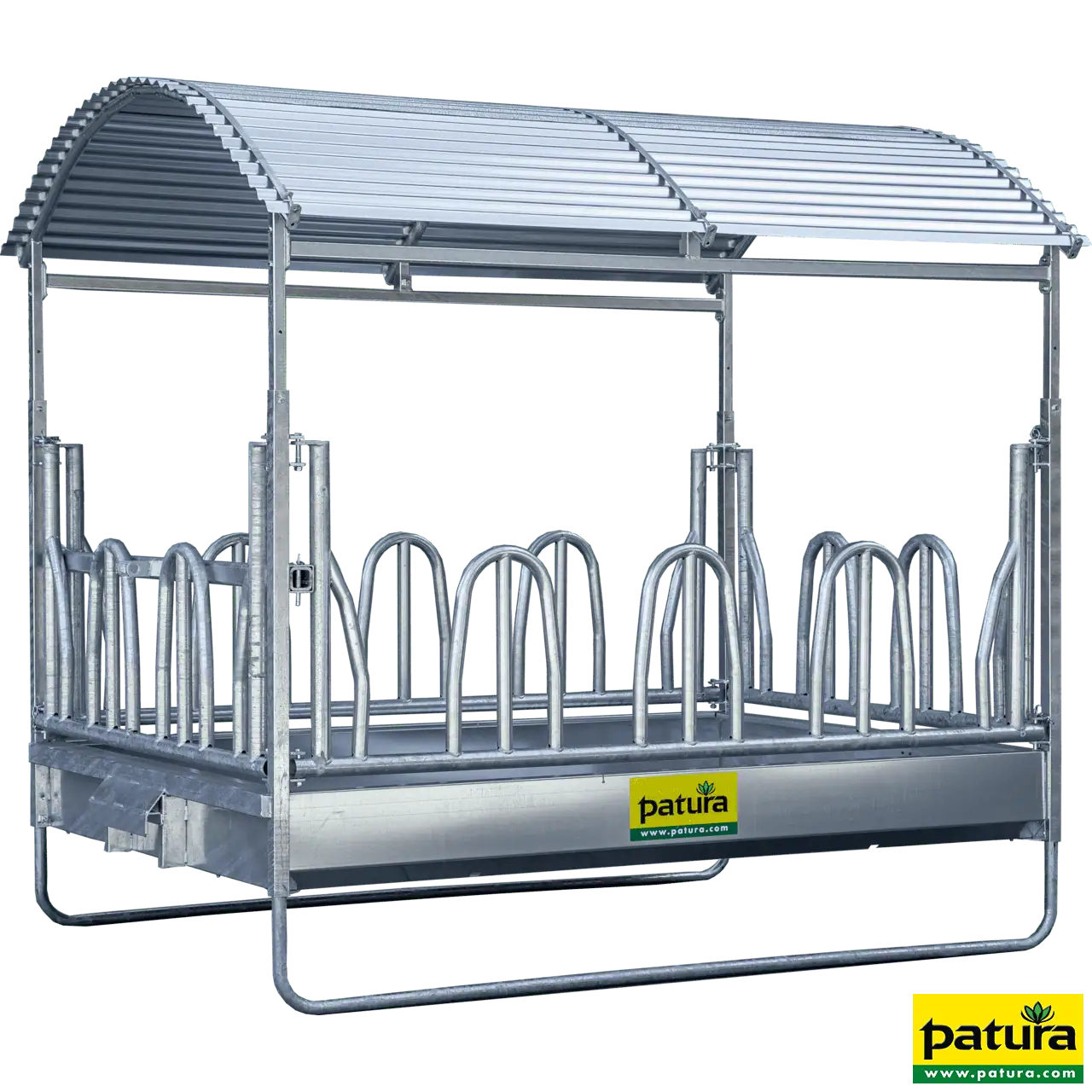 Großballenraufe mit Palisadenfressgittern und Dach