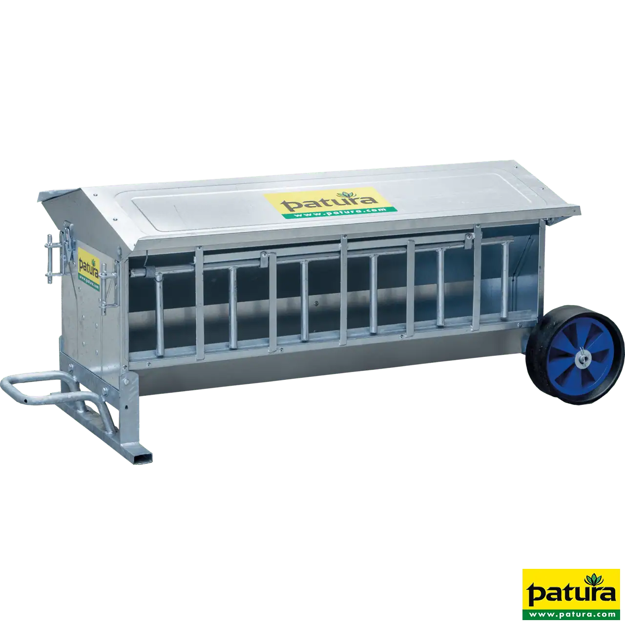 Lämmer-Futterautomat, L= 1,25 m, fahrbar Inhalt ca. 120 ltr., mit Dach, verzinkt