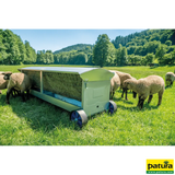 Heuraufe mit Rädern, L=1,25m mit Dach, für Lämmer und Schafe
