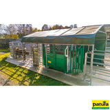 Behandlungsstand A6000, Heckschiebetür, Fangkorb 2-flügelig, stufenlose Halsfangvorrichtung, 3,2 m x 1,3 m x 2,05 m, 661 kg