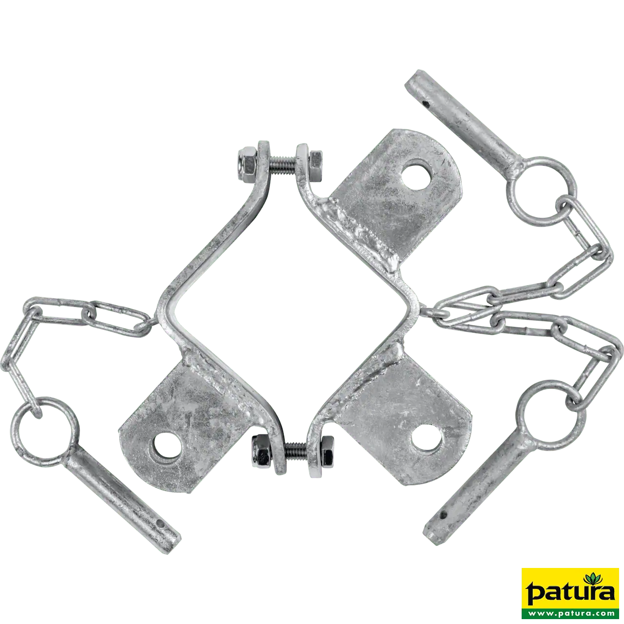 Schelle Quadrat 90 mm, 3 Halter, winklig, verzinkt