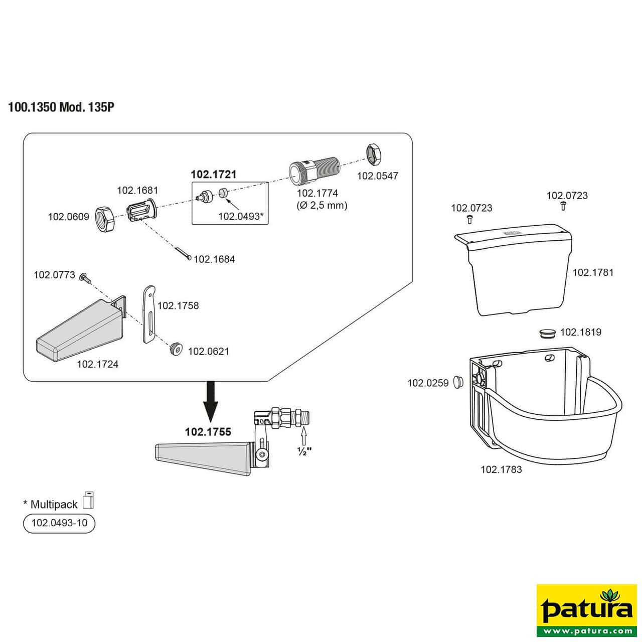 Schwimmerventil-Becken Modell 135P Hochdruckventil, Inhalt 6 Liter