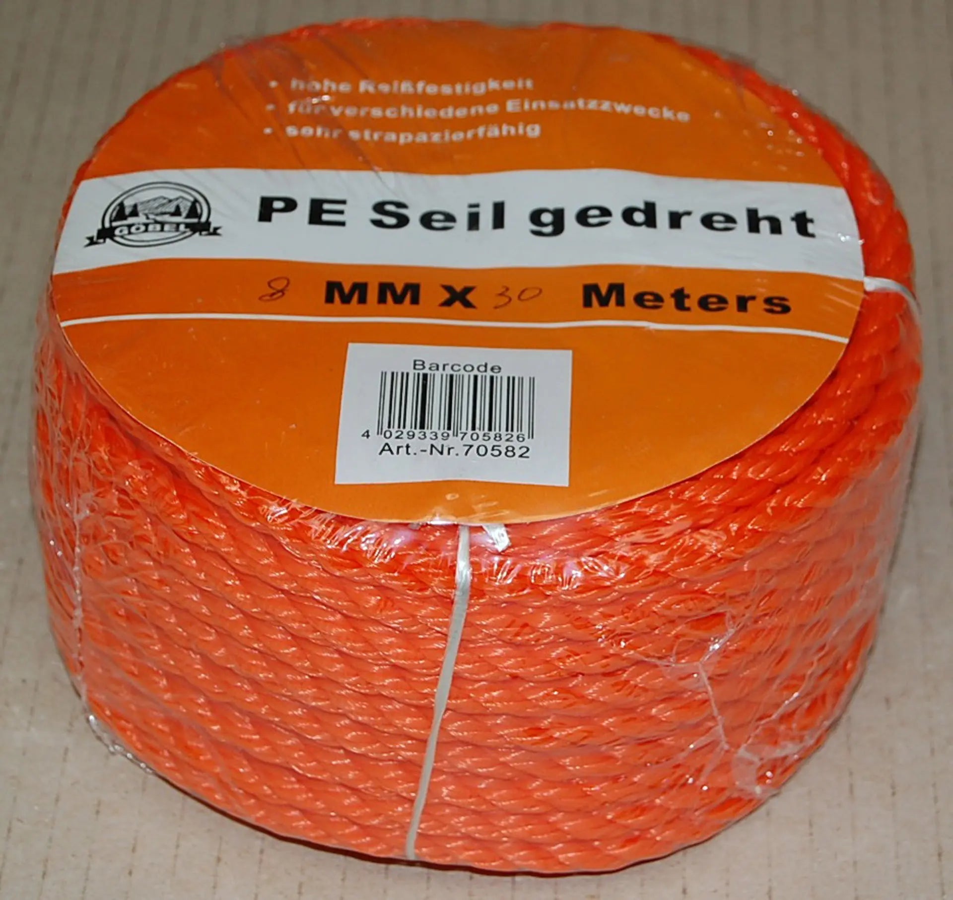 PE Seil gedreht, orange 10mm - 30 mtr. Docke