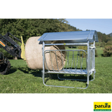 Viereckraufe für Schafe, mit Dach, verzinkt, für Rundballen bis Ø 1,40 m, 20 Fressöffnungen