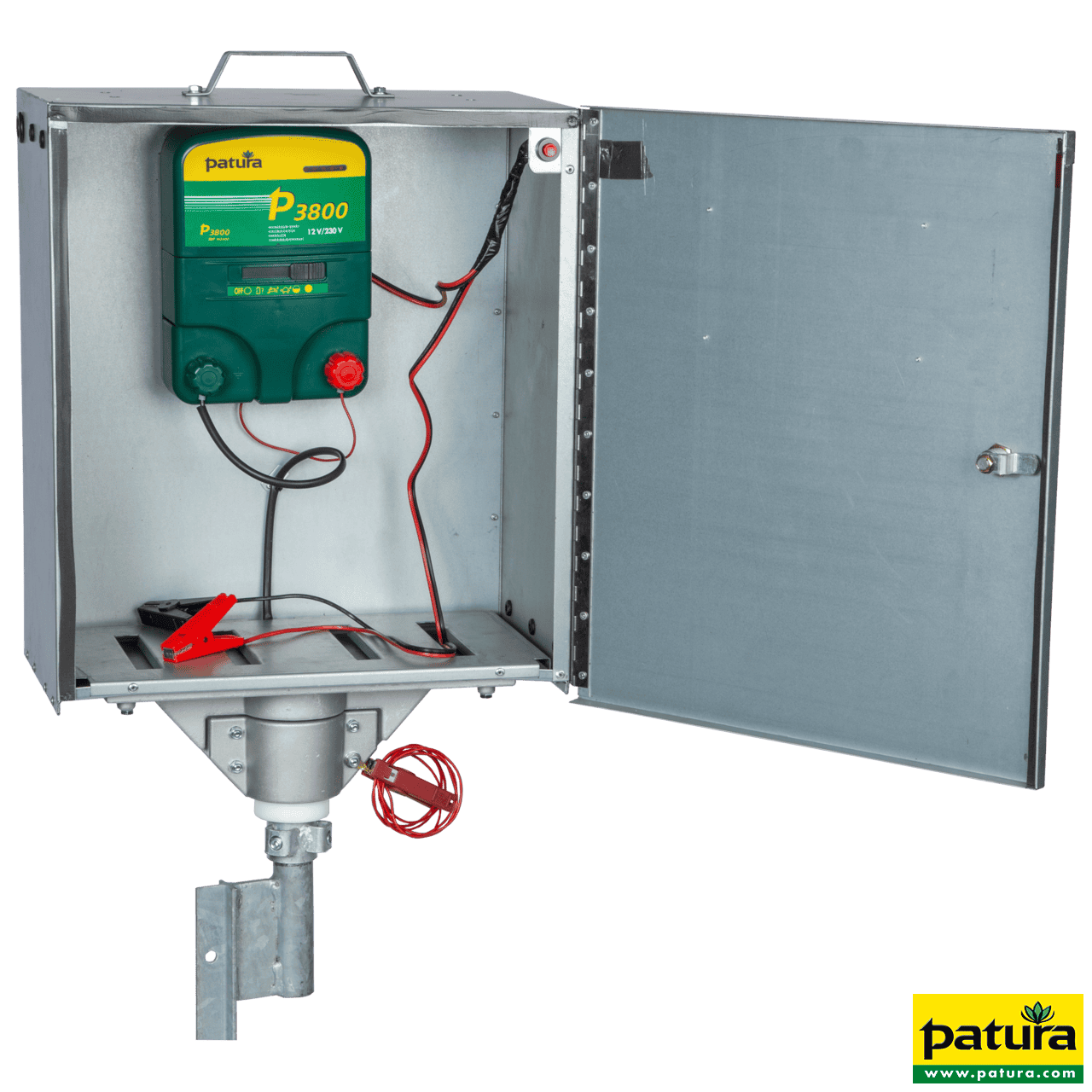 P3800 Weidezaungerät, 230 V/12 V, elektrifizierte Box, Erdstab, 6,3 Joule