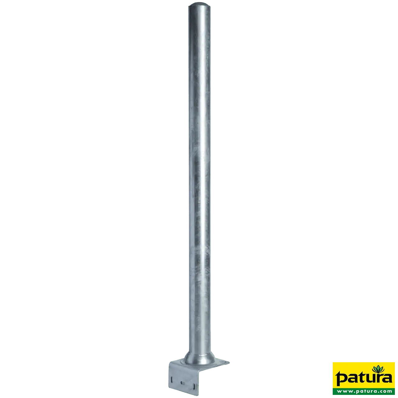 Pfosten, Ø 102 mm, 1,65 m, Wanddicke 4,0 mm, abgewinkelte Bodenplatte 200 x 200 x 8 mm