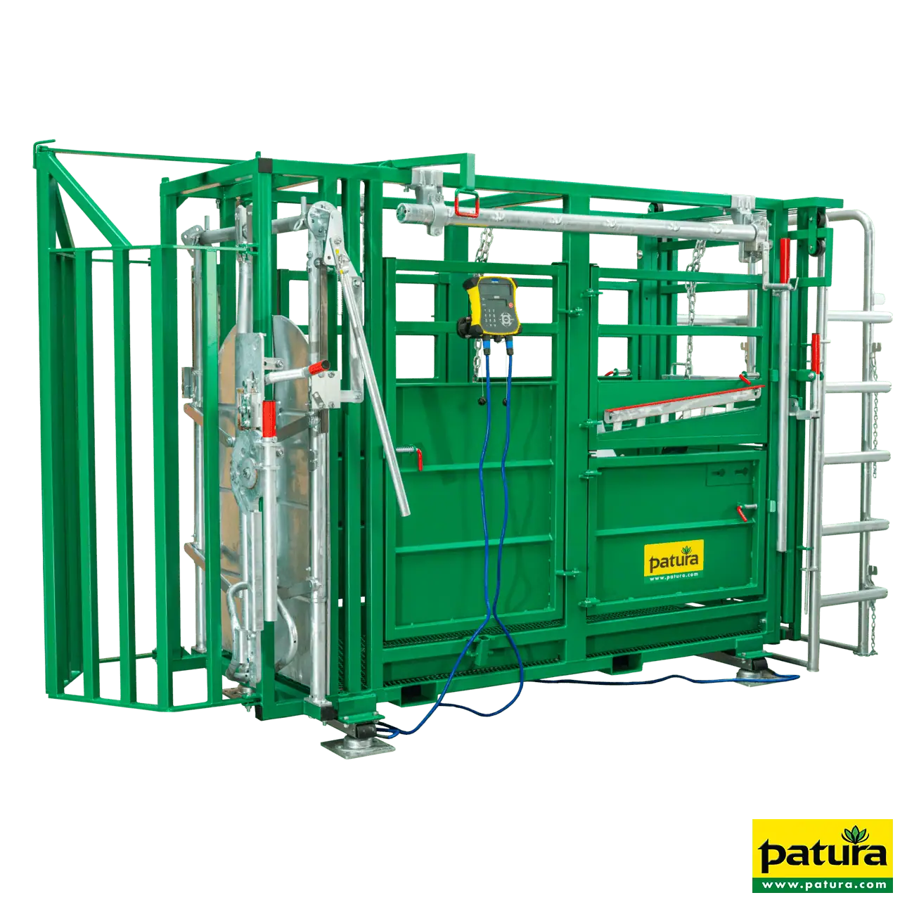 Behandlungsstand A6000, Heckschiebetür, Fangkorb 2-flügelig, stufenlose Halsfangvorrichtung, 3,2 m x 1,3 m x 2,05 m, 661 kg