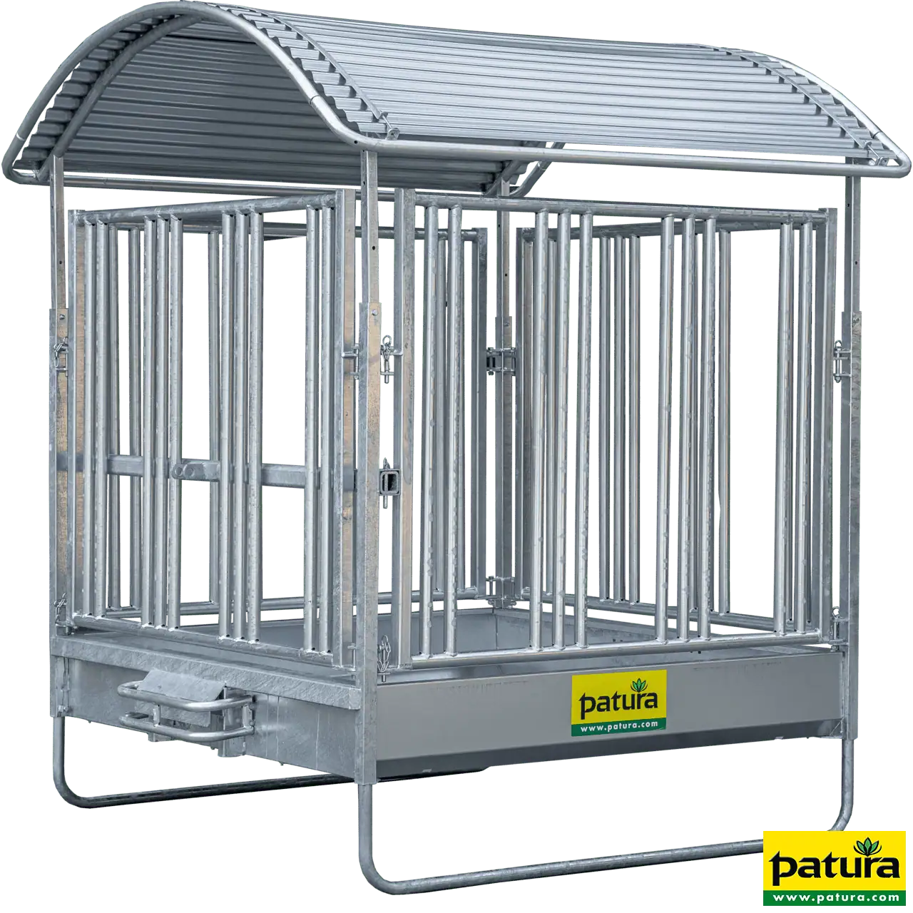 Profi-Viereckraufe mit Sicherheits-Pferdefressgittern und Dach