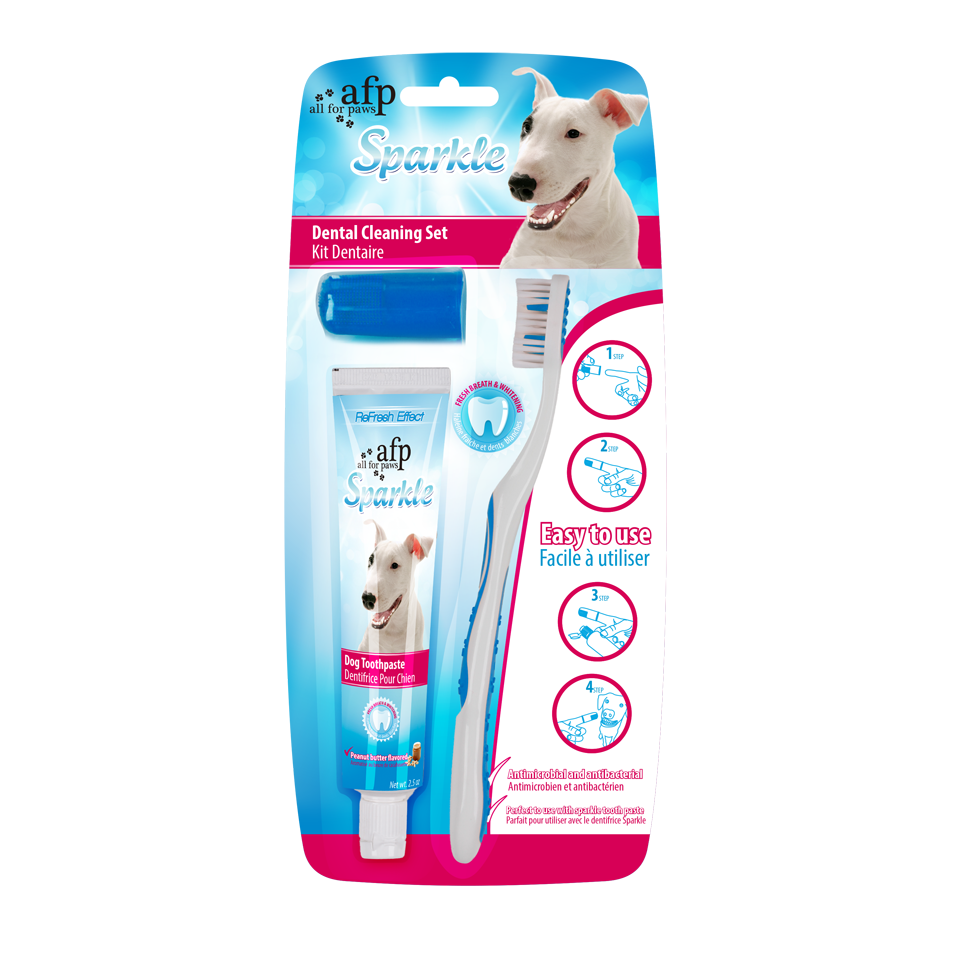 AFP Zahnpflegeset Hund, Zahnbürste, Fingerzahnbürste, Zahnpasta Erdnusskäse, 60 g