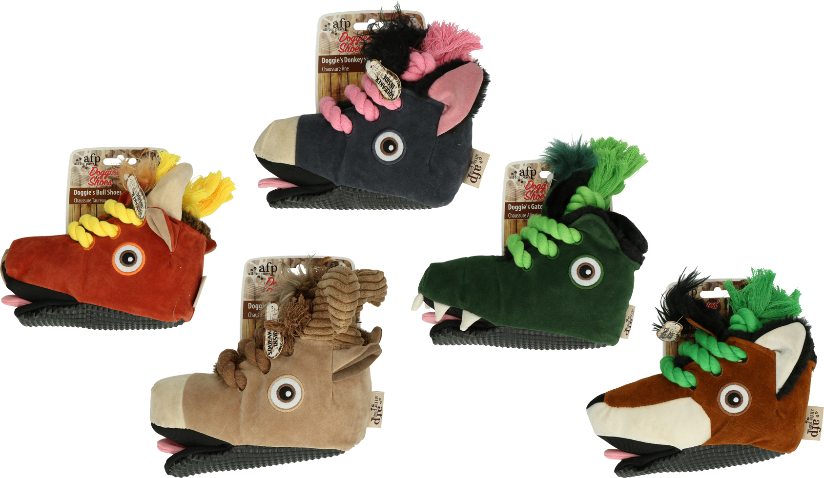 AFP Hundespielzeug Doggies' Shoes Alligator, Frotteestoff, Quietscher, Baumwollseil, 18 x 8 x 16 cm
