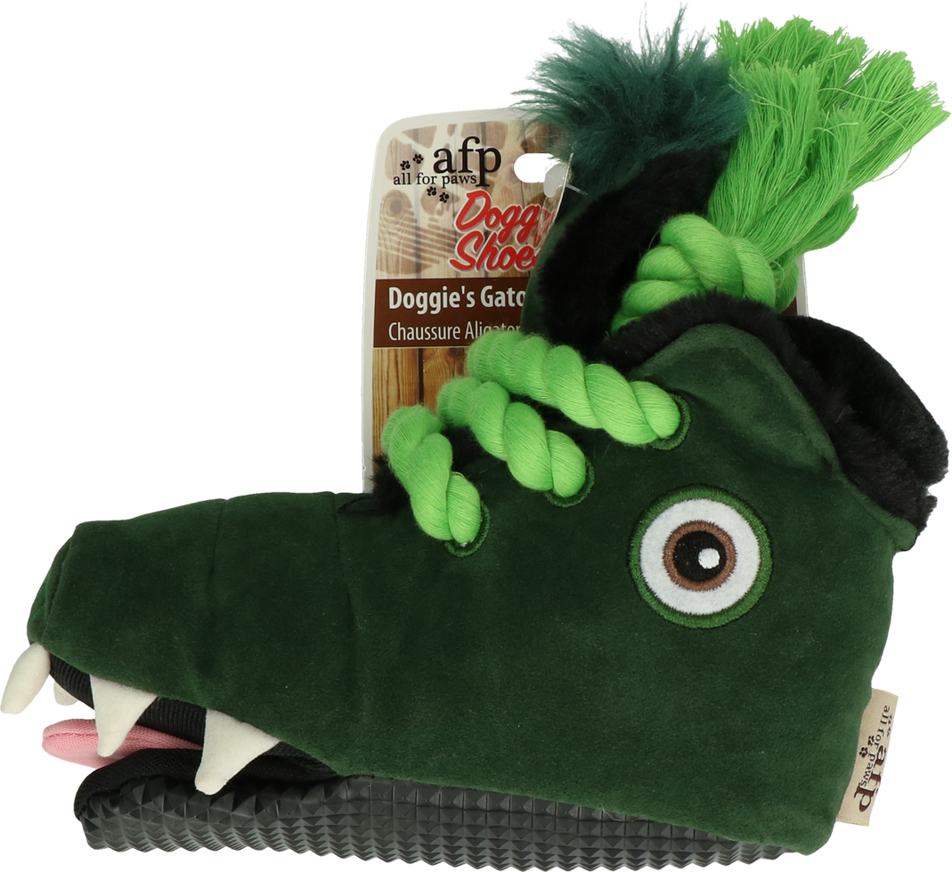 AFP Hundespielzeug Doggies' Shoes Alligator, Frotteestoff, Quietscher, Baumwollseil, 18 x 8 x 16 cm