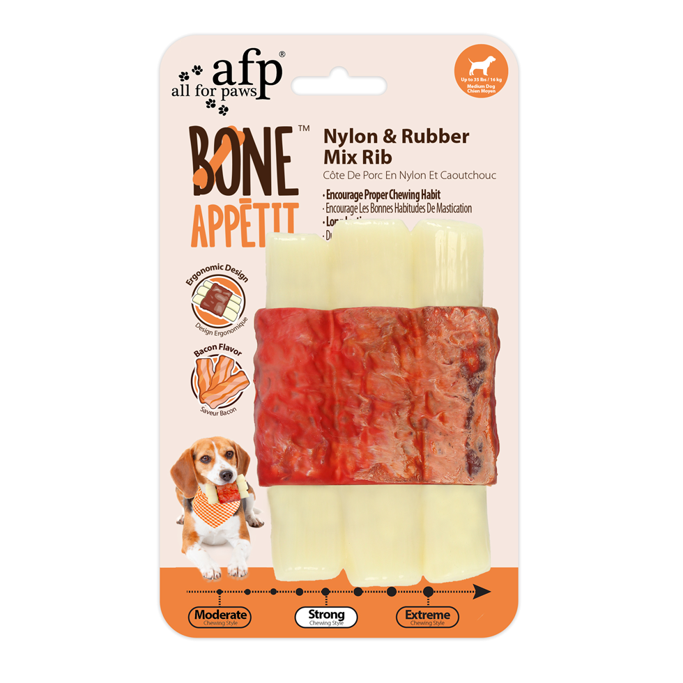 AFP Kauknochen für Hunde, Nylon und Gummi, Bacon-Geschmack, 12 x 8 x 4 cm, bis 16 kg