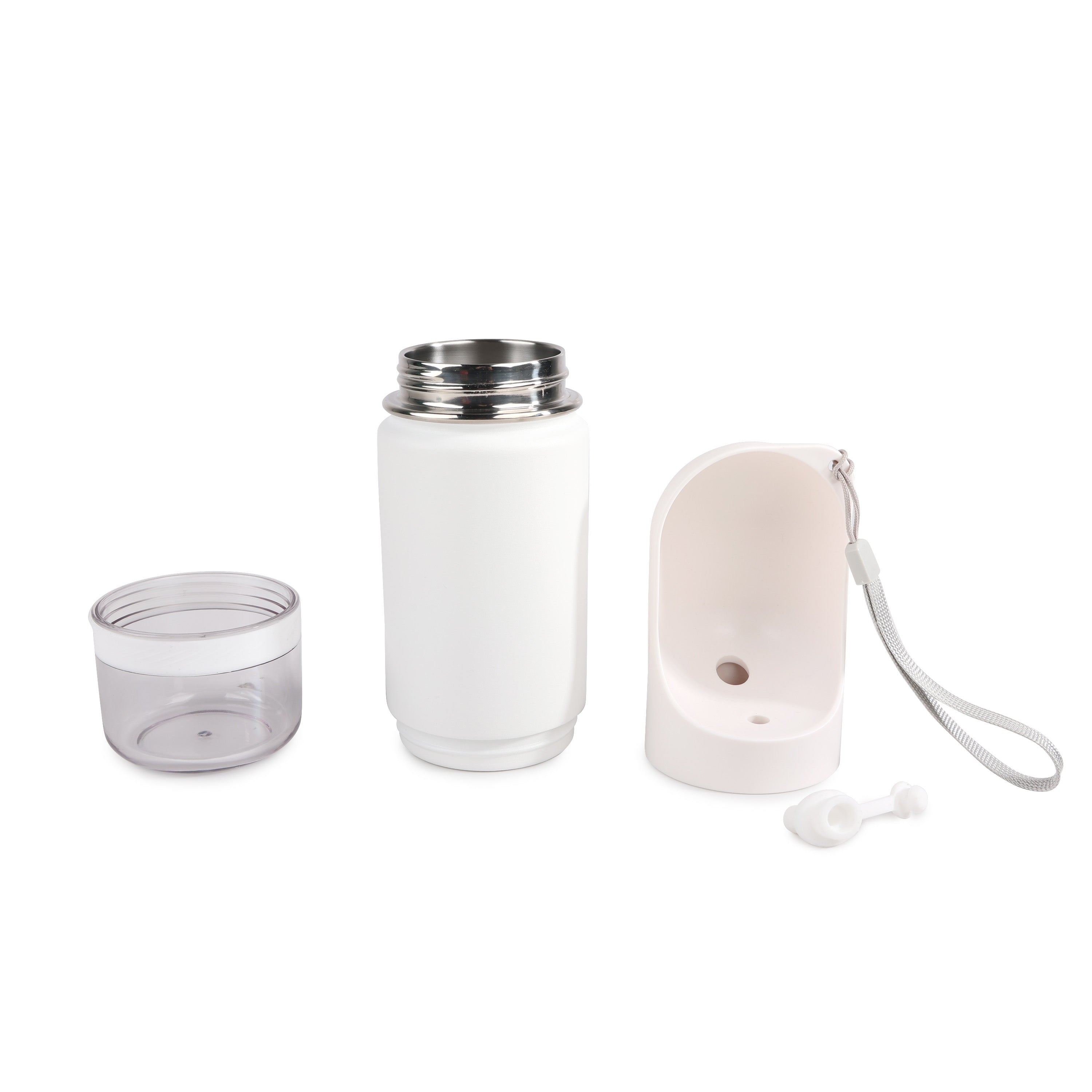 AFP 2 in 1 Edelstahl-Trinkflasche, wärmeisoliert, integrierter Trinknapf, Snackbehälter, 414 ml