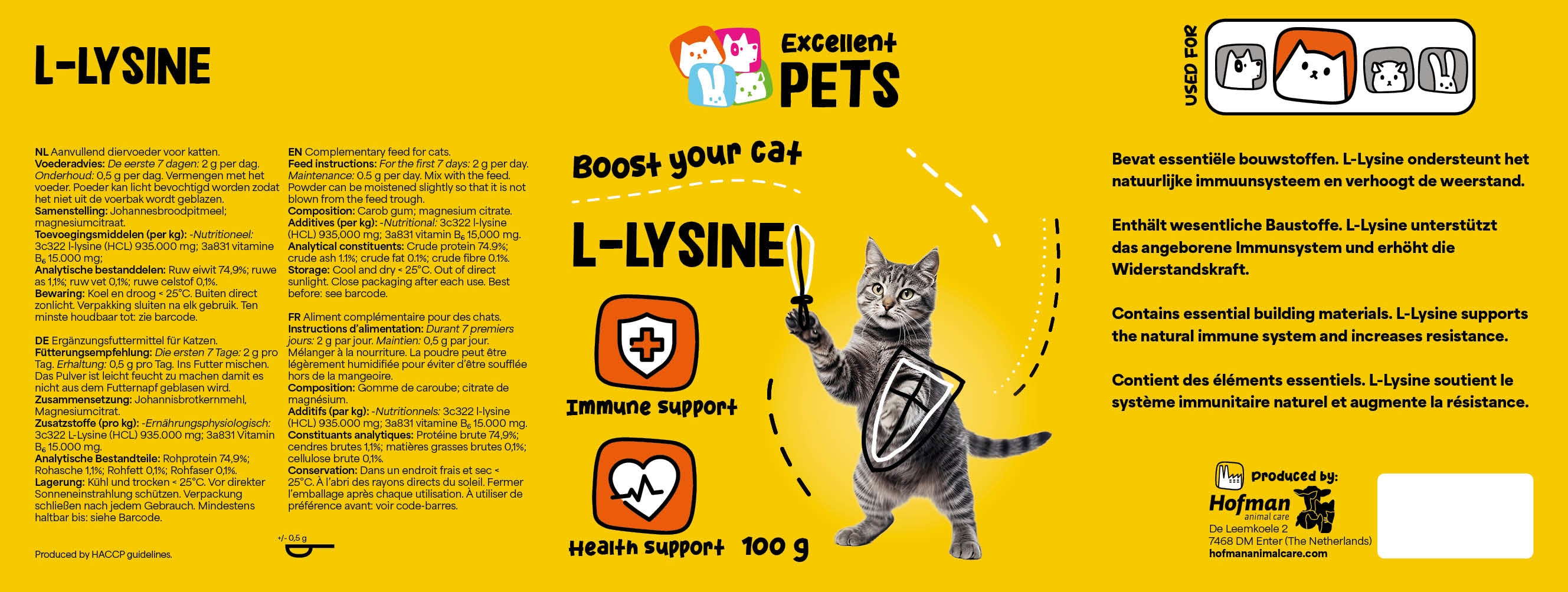 Excellent Pets L-Lysin Pulver, Ergänzungsfuttermittel für Katzen, 100 g