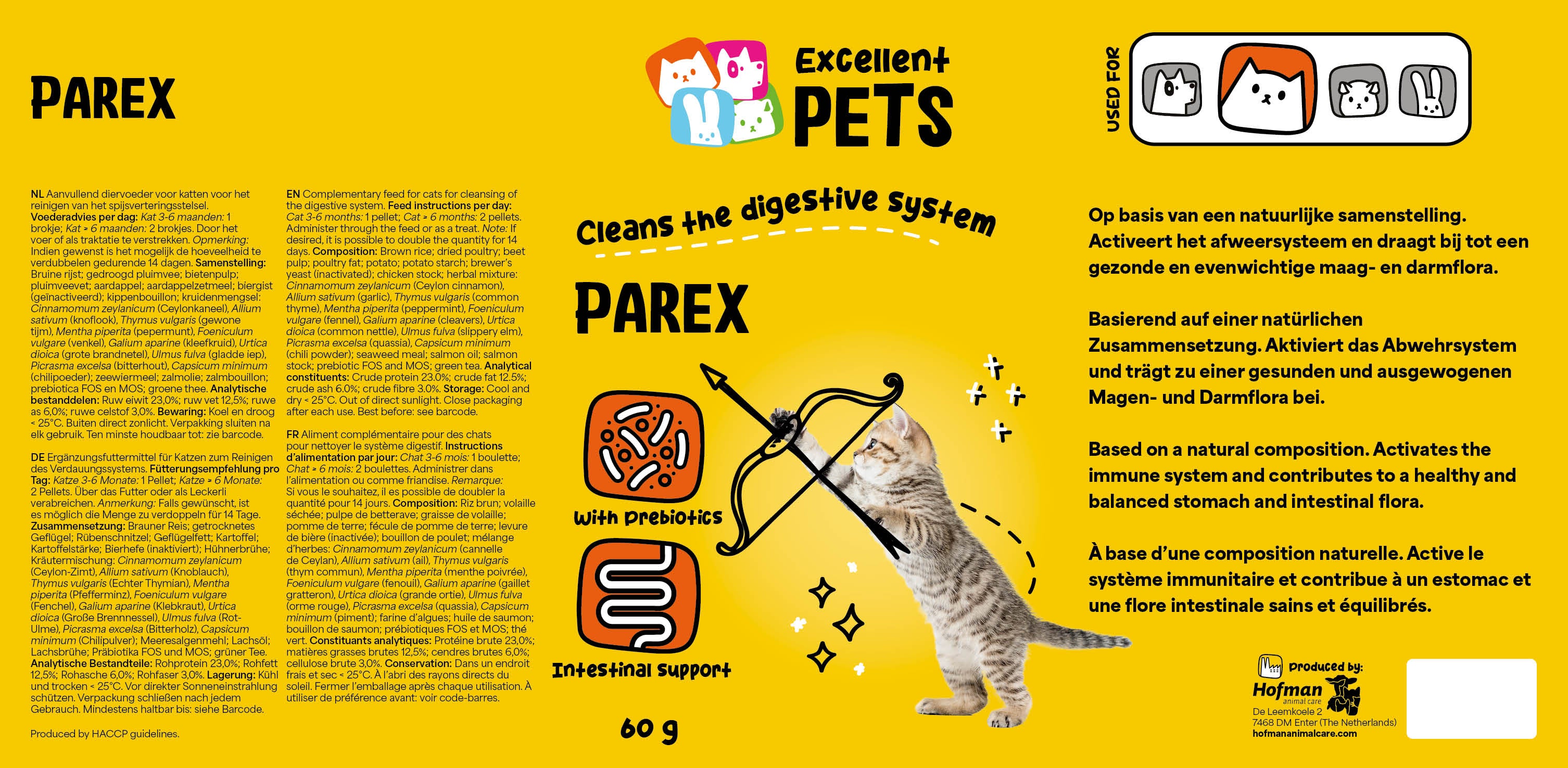 Excellent Pets Cat Parex, Ergänzungsfuttermittel für Katzen, 60 g