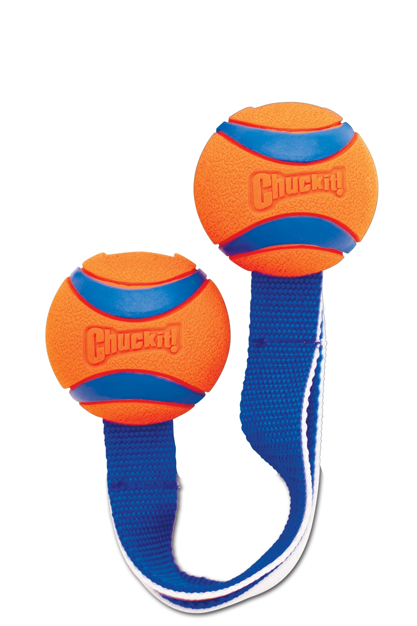 Chuckit! Hundespielzeug Ultra Duo Tug, 2 Tennisbälle, Nylonband, Größe M, Ball-Ø 6 cm