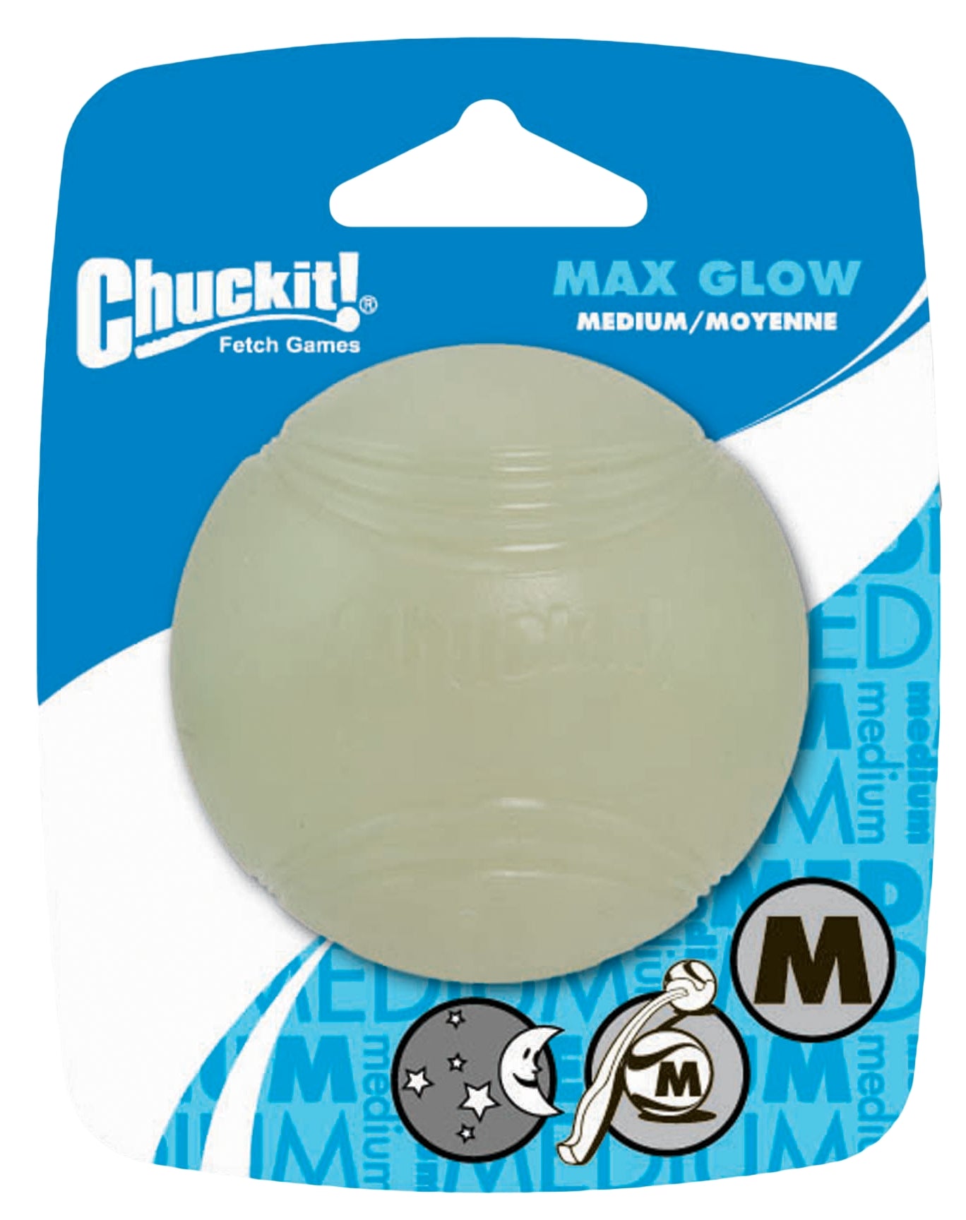 Chuckit! Max Glow Hundeball, Ø 6 cm, leuchtend, Gummi, Größe M