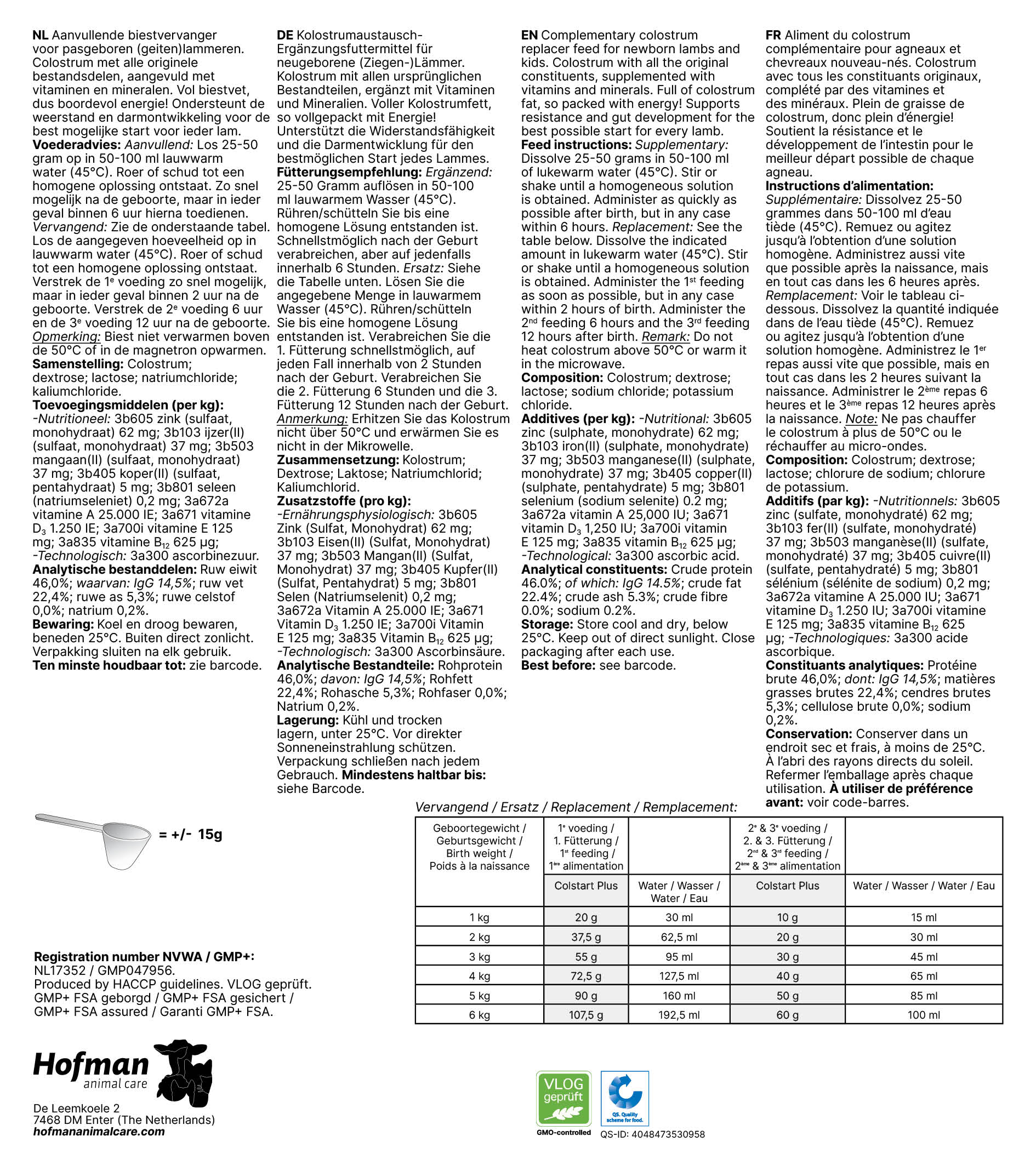 Kolostrummilchpulver Colstart Plus für Lämmer, 750 g