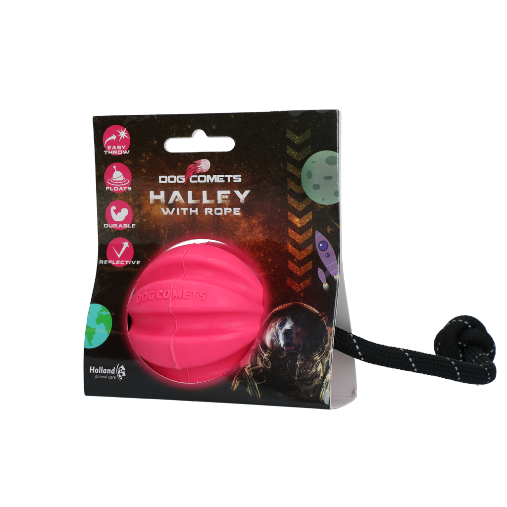 Dog Comets Hundespielball Halley, mit Seil, Naturkautschuk, rosa, Ø 6 cm