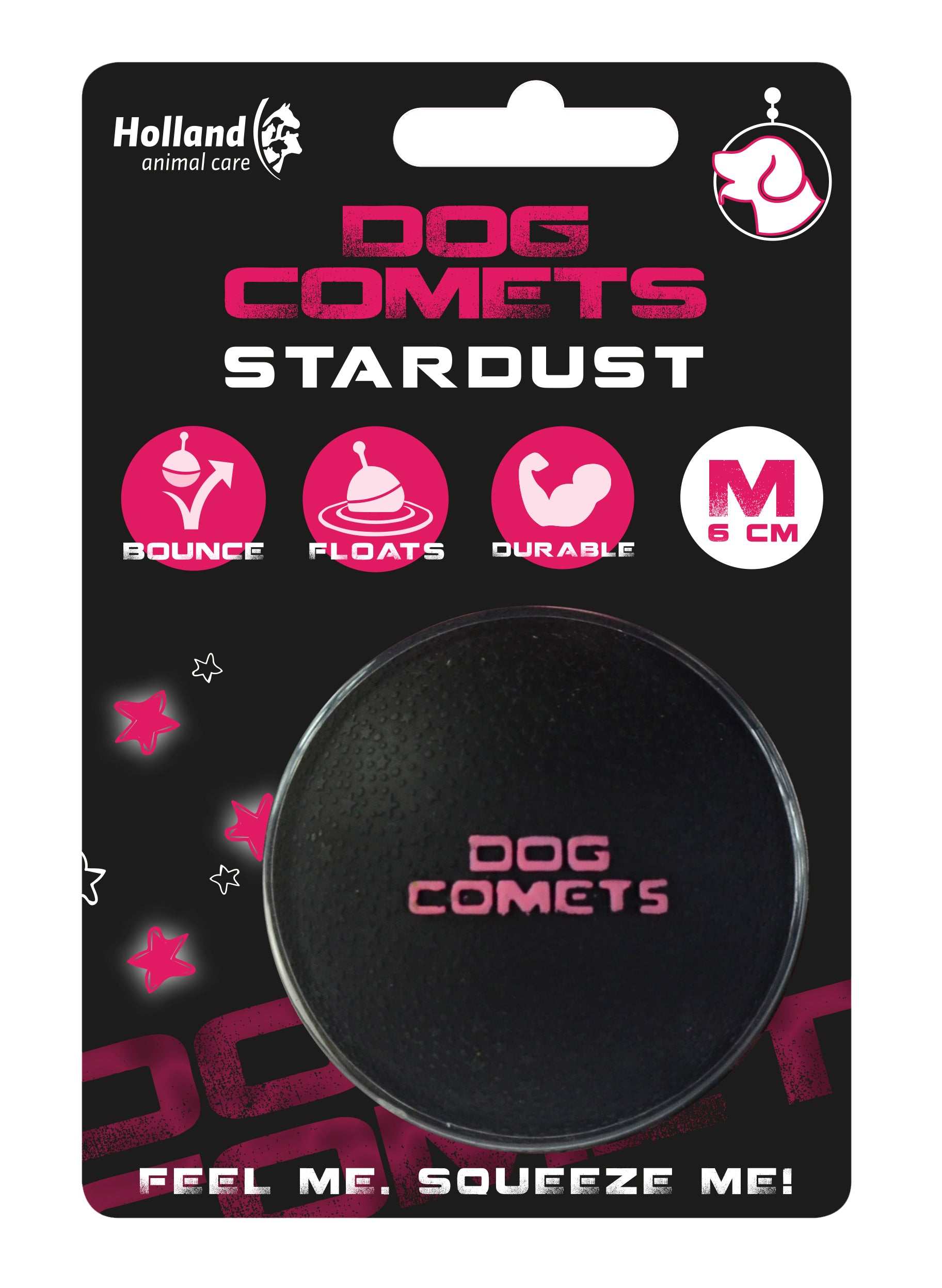 Dog Comets Hundeball, Naturkautschuk, schwimmfähig, schwarz/rosa, Ø 6 cm, Größe M