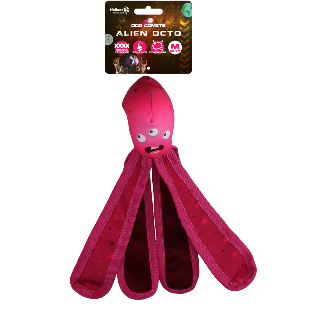 Dog Comets Hundespielzeug Alien Octo, M, 28 cm, rosa, mit Quietscher, schwimmfähig