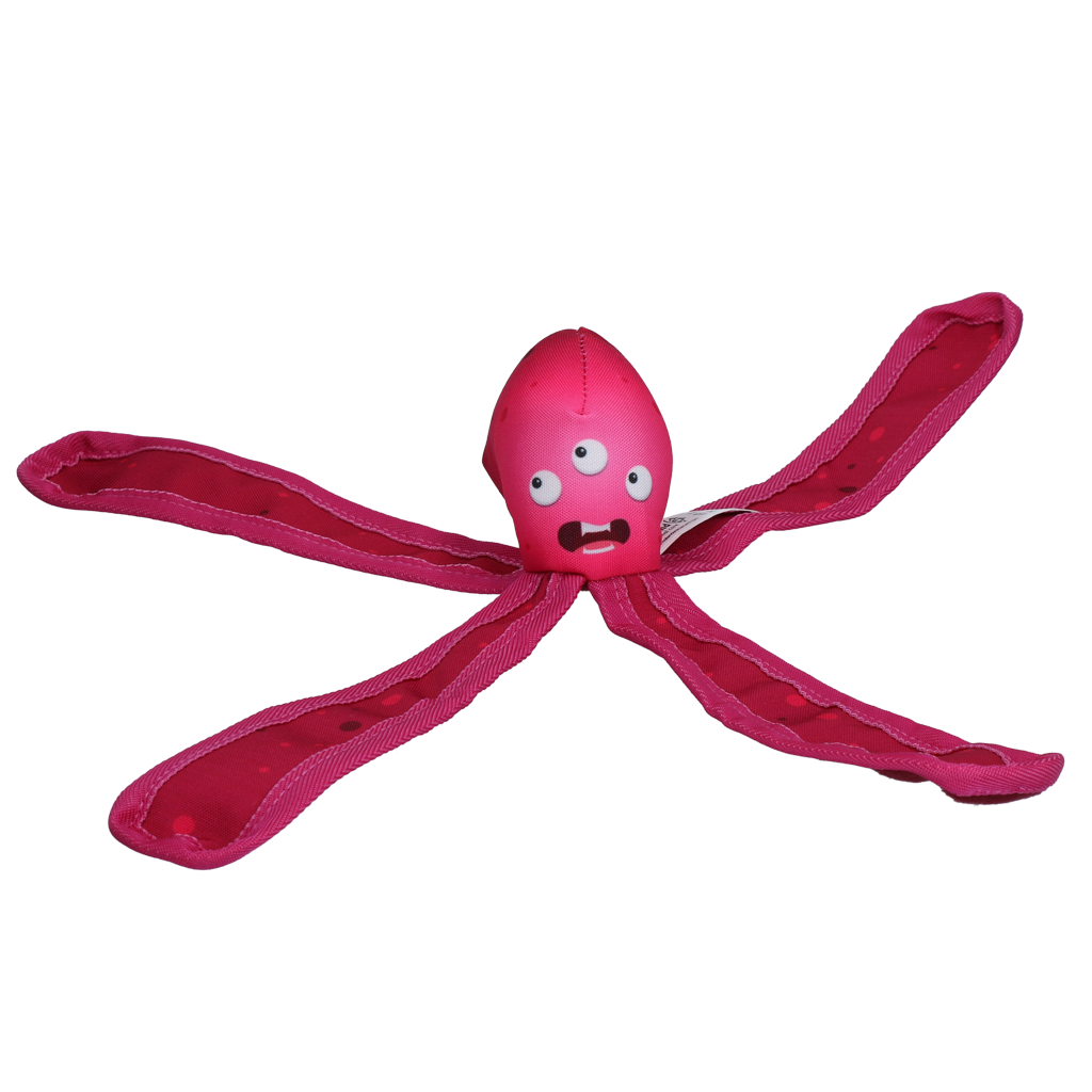 Dog Comets Hundespielzeug Alien Octo, M, 28 cm, rosa, mit Quietscher, schwimmfähig