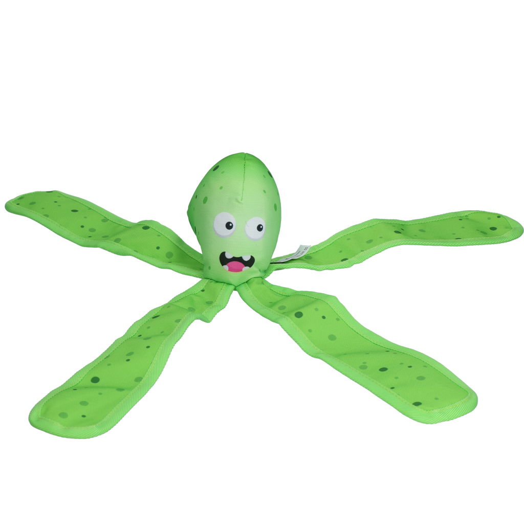 Dog Comets Hundespielzeug Octo, Segeltuch, Quietscher, schwimmfähig, L, 37 cm, grün