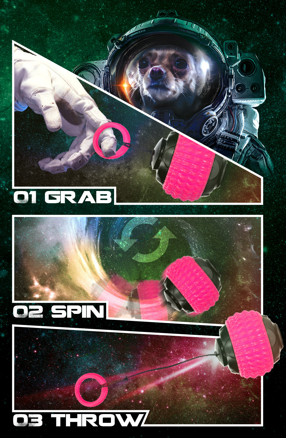 Dog Comets Hundespielball Blazar Jet, Gummi, mit Schnur, rosa