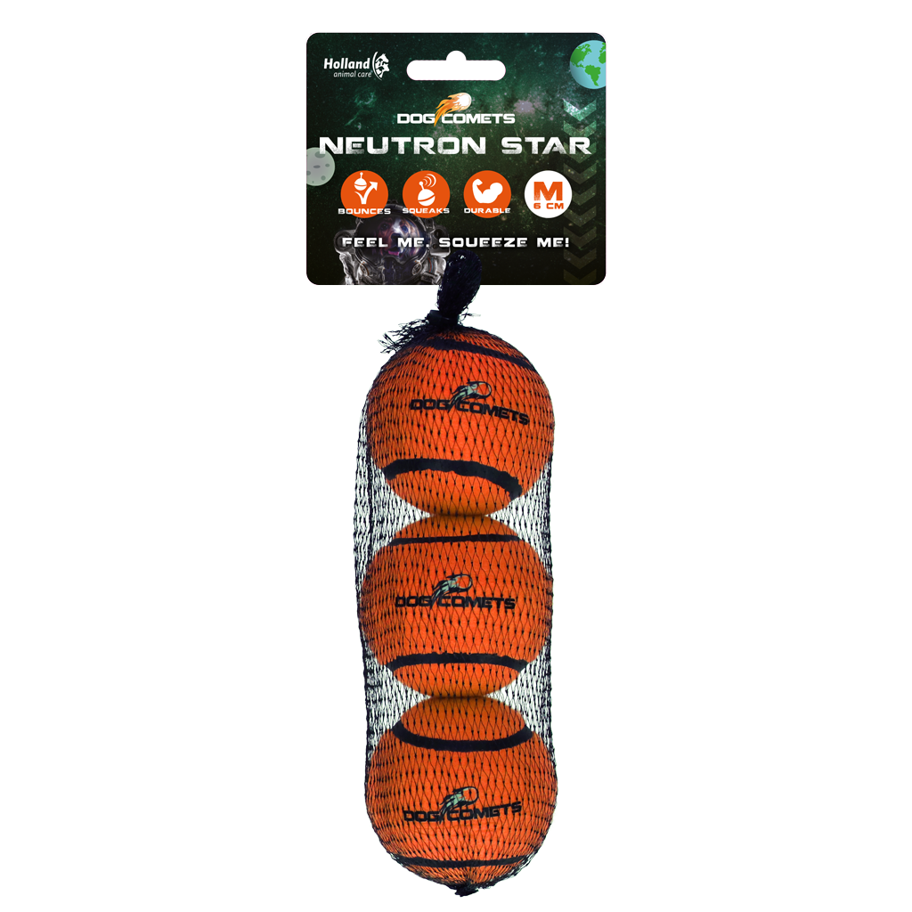 Dog Comets Tennisball mit Quietscher, M, Ø 6 cm, orange, 3 Stk