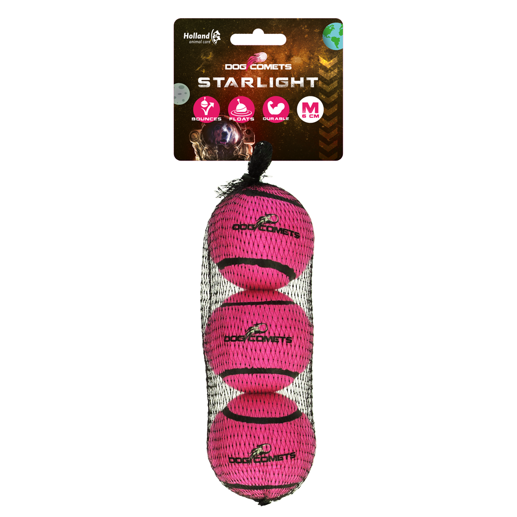 Dog Comets Tennisball Hundespielzeug, M, Ø 6 cm, rosa, 3 Stk