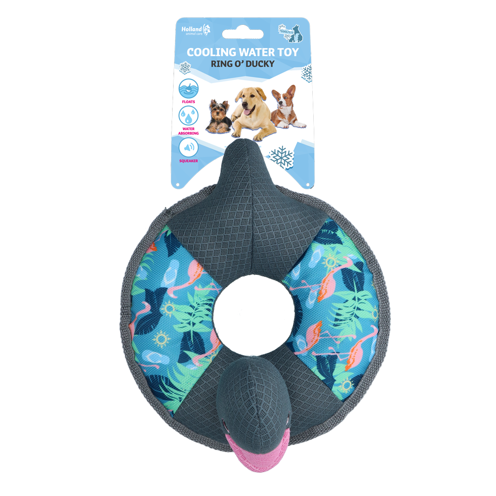 CoolPets Hundespielzeug, schwimmfähig, Wasseraufnahme, Quietschfunktion, Flamingo