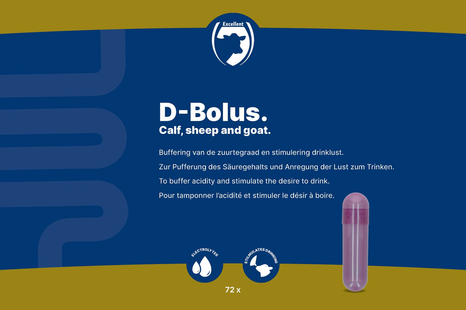 Excellent D-Bolus, Bikarbonat, für Kälber, Schafe und Ziegen, 72 Stk