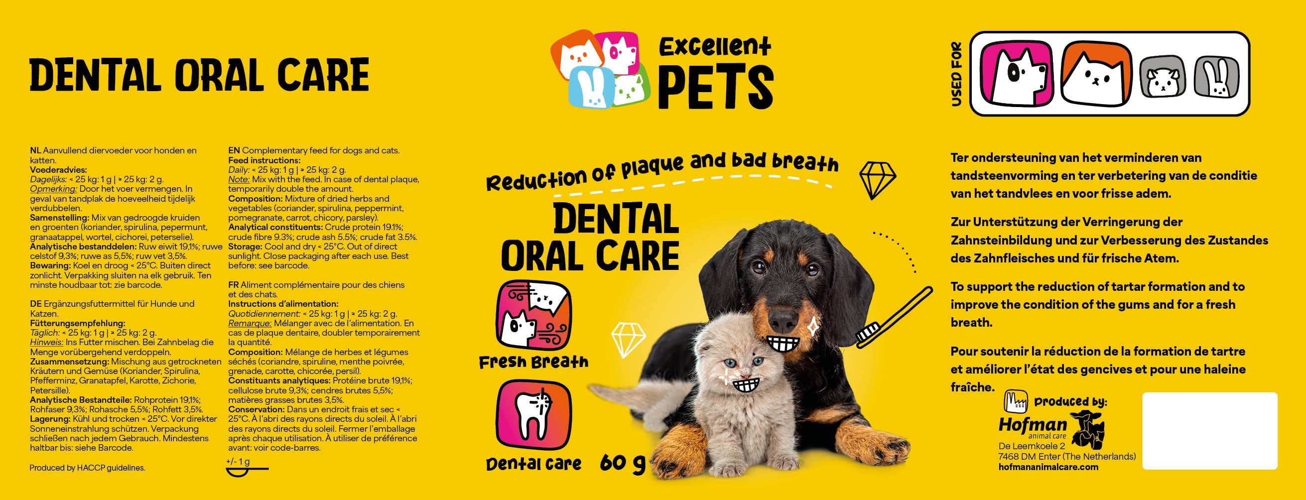 Excellent Pets Dental Oral Care Pulver, Hunde und Katzen, 60 g