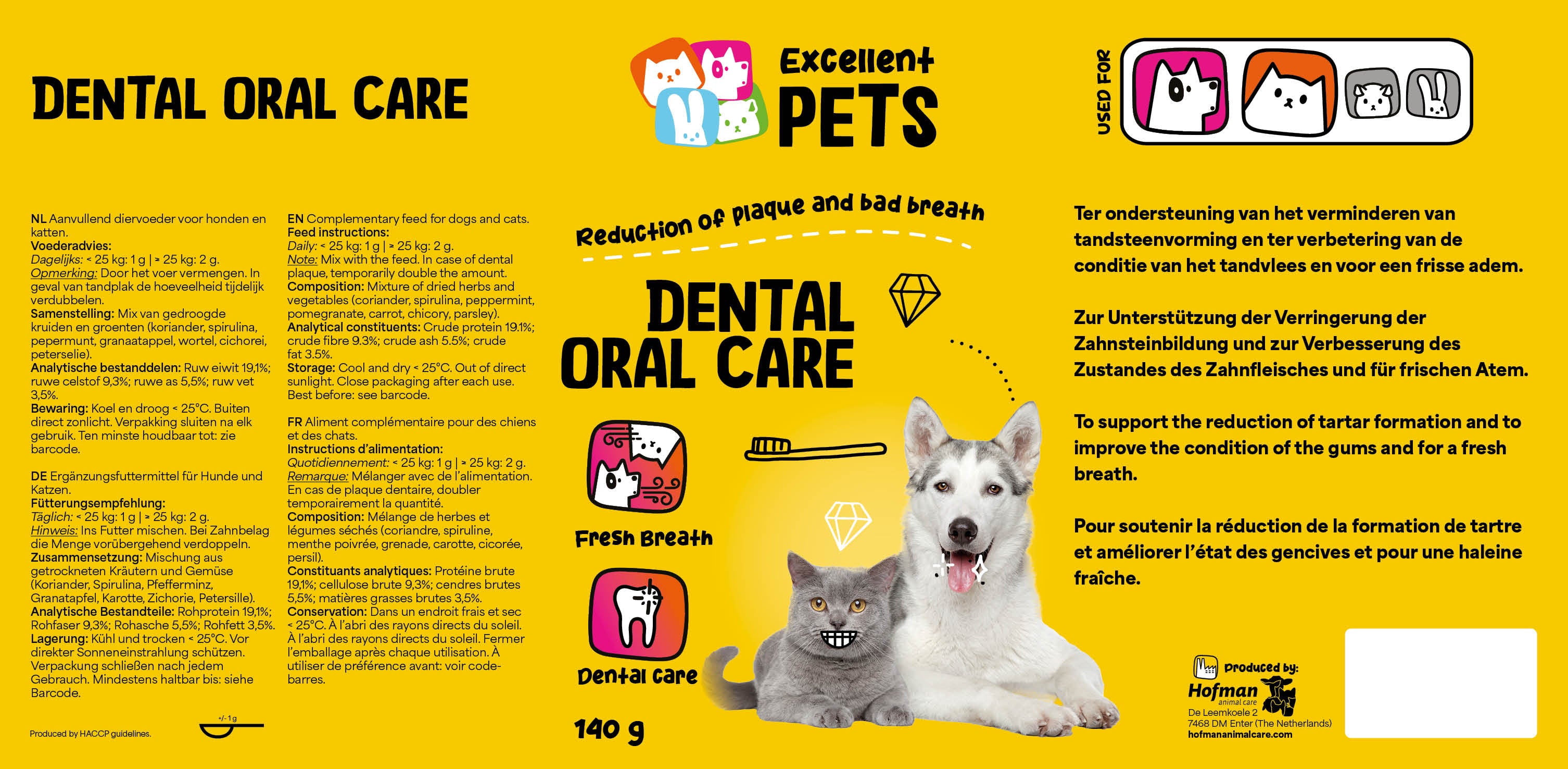 Excellent Pets Dental Oral Care Pulver, Hunde und Katzen, 140 g