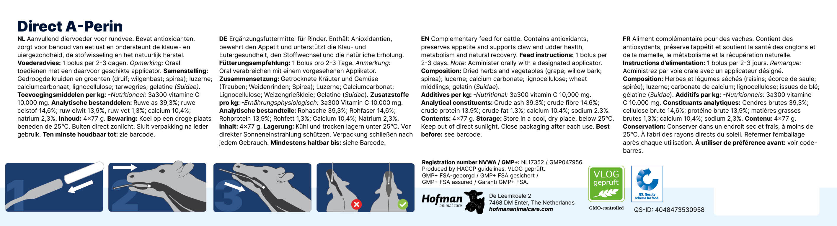 Direct A-Perin Bolus, Ergänzungsfuttermittel für Rinder, 4 x 77 g