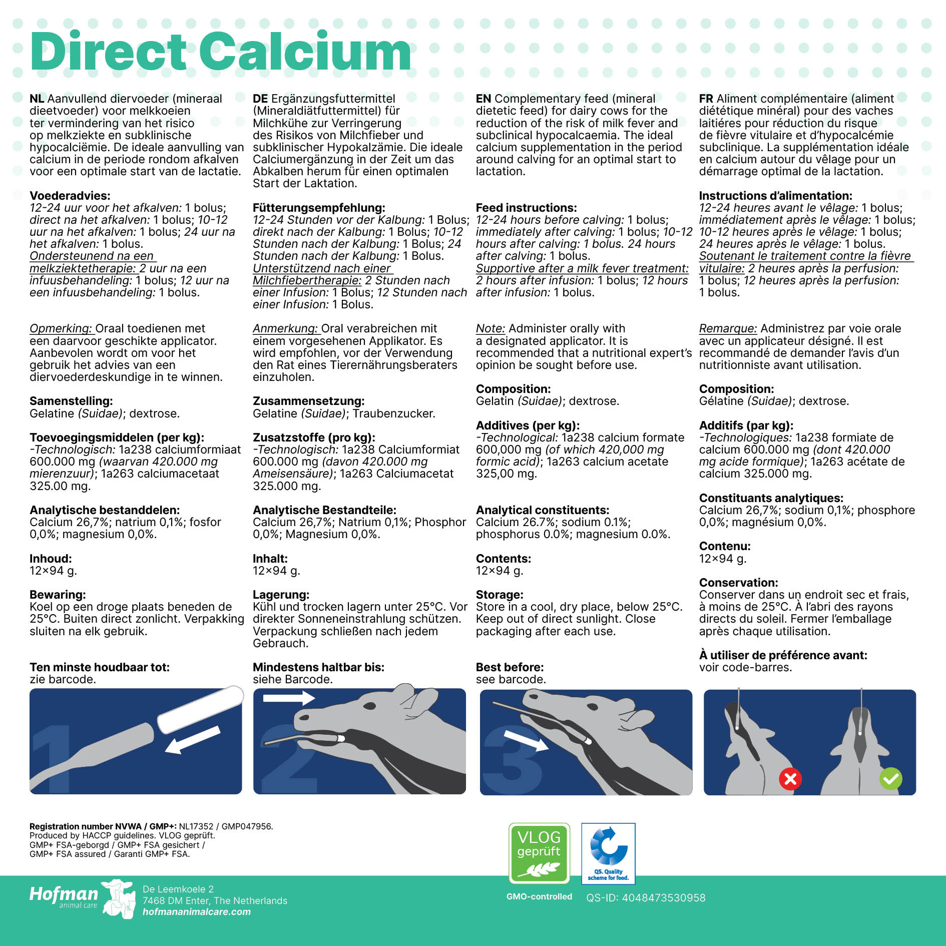 Direct Calcium Bolus, für Milchkühe, 12 x 94 g