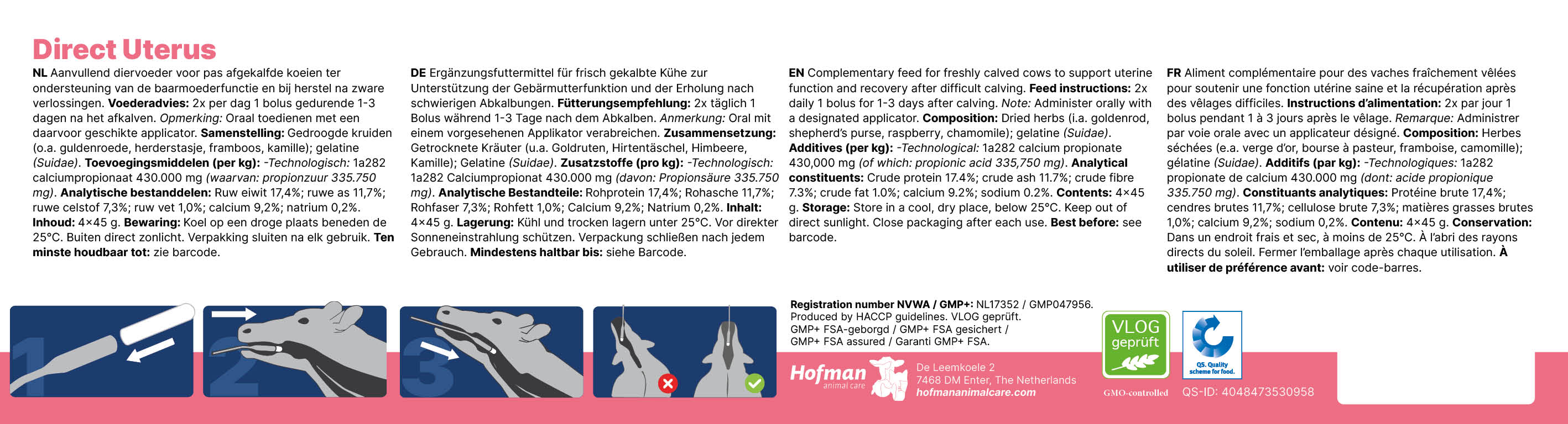 Ergänzungsfuttermittel für Milchkühe, Gebärmuttergesundheit, 4 x 45 g