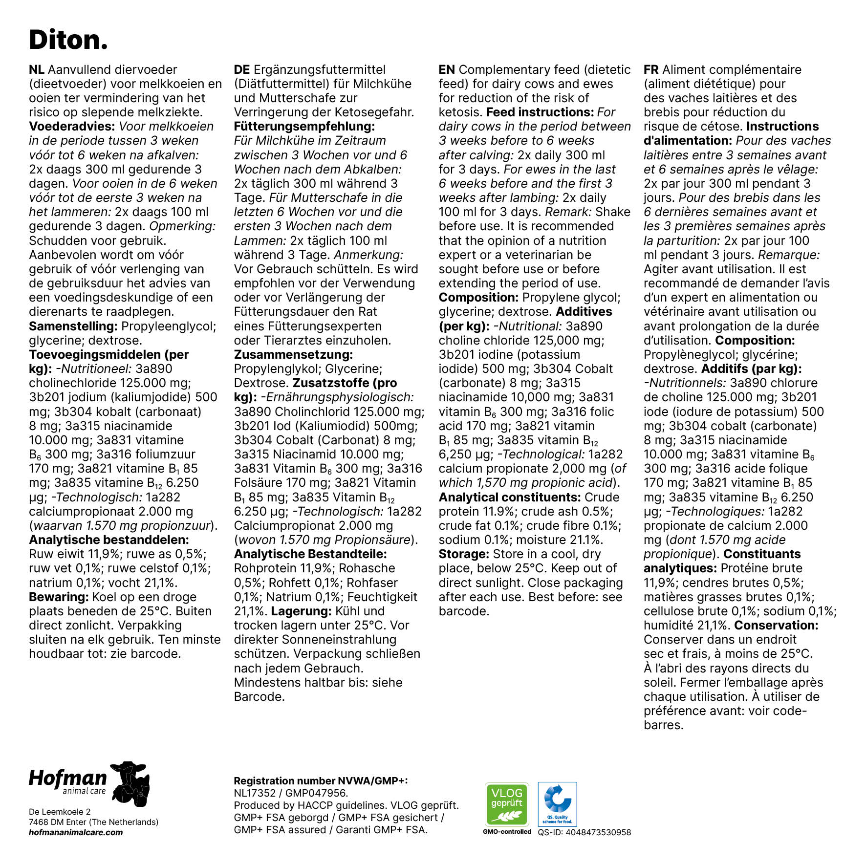 Excellent Diton, Ketose-Prävention für Rinder, Schafe und Ziegen, 10 kg